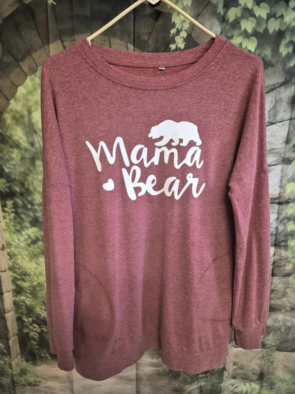 Mama Bear Long Sleeve Top in Red pink  Medium pit to pit 27 inches and 27 lenght